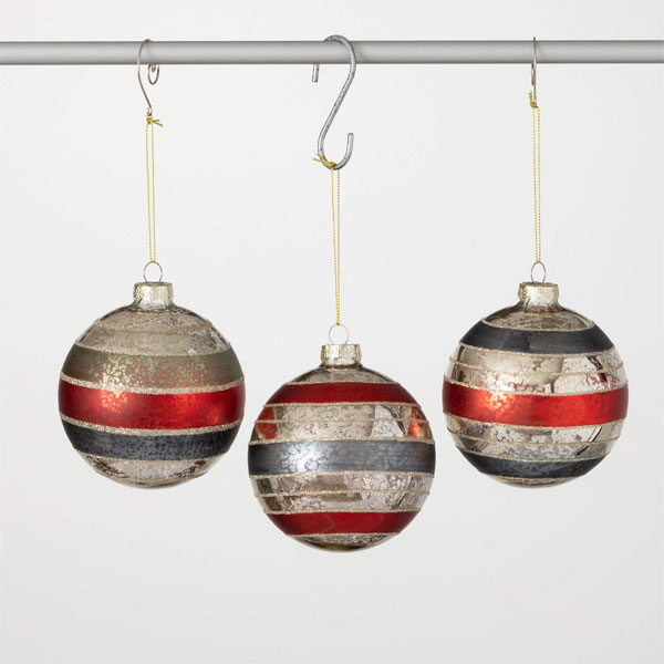 STRIPED SILVER BALL ORNAMENTS -EACH - Image 2